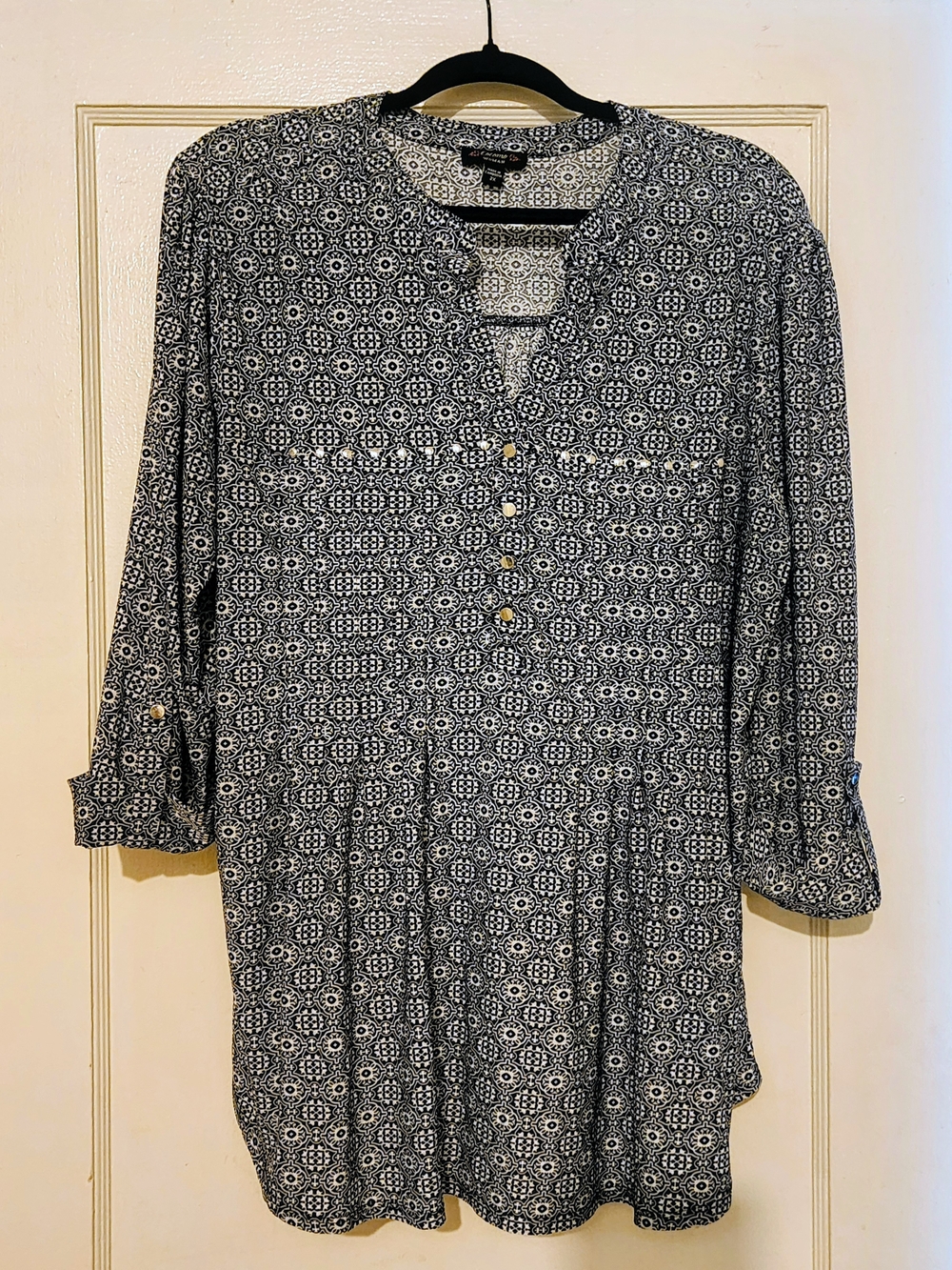 Cocomo Navy and White Printed Button-Front Tunic